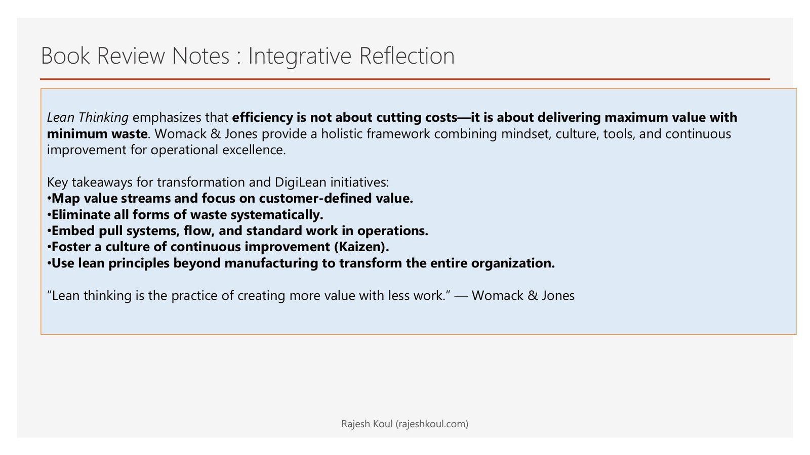 Lean Thinking review, page 13 of 14